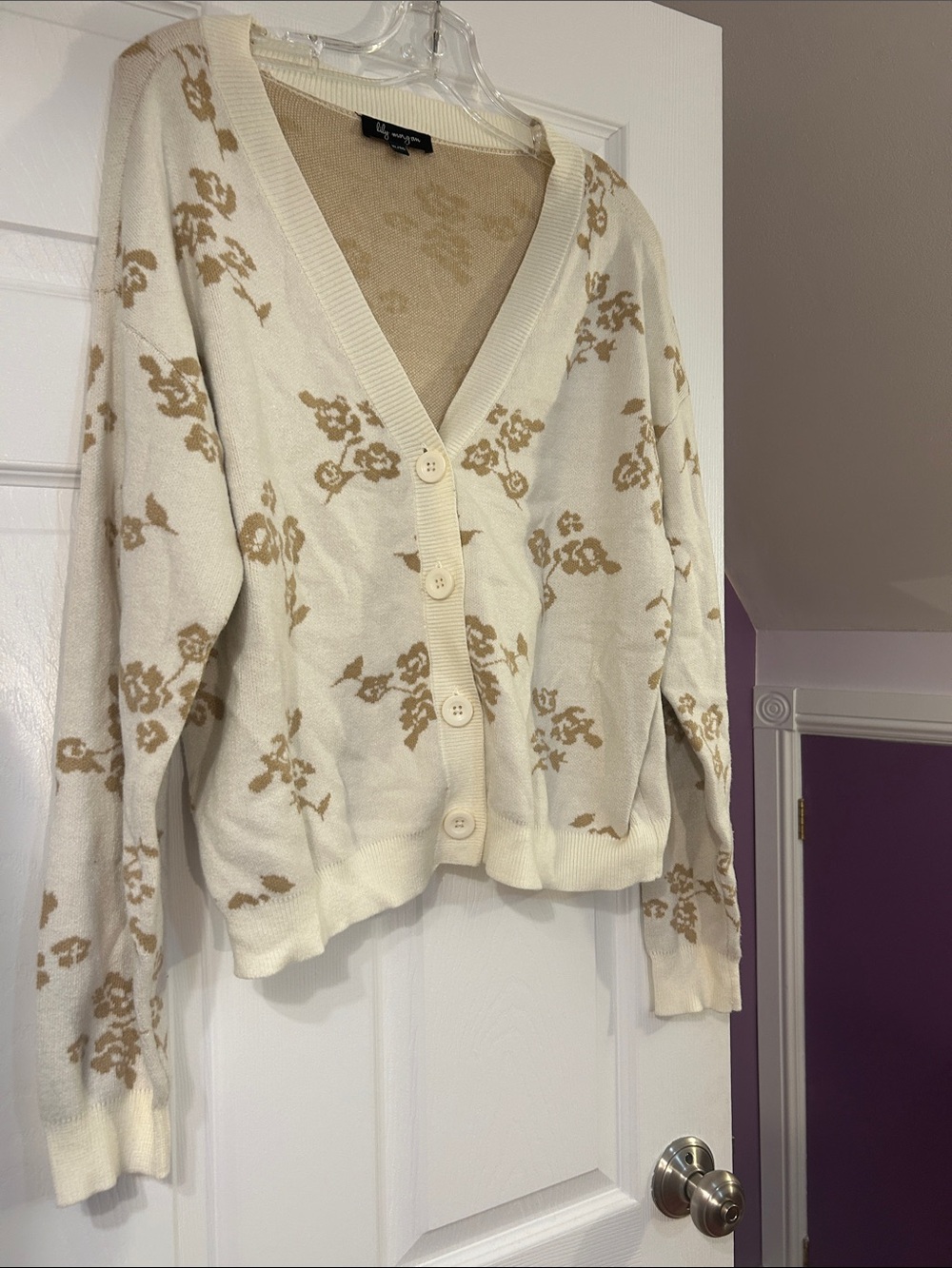 Chunky Button-Front Floral Cardigan Sweater